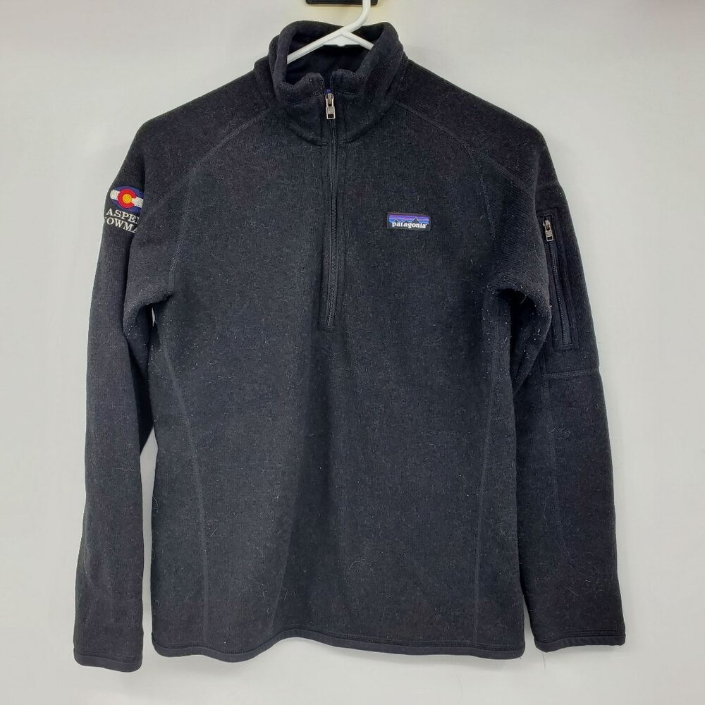 Patagonia Embroidered Aspen Snowmass Women's Black 1/4 Zip Better Sweater Small